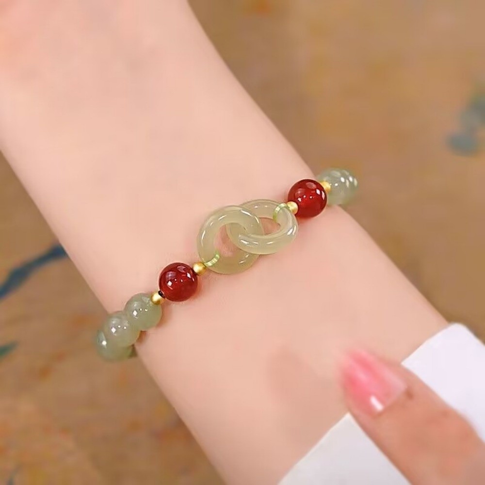 New Fashion Chalcedony Bead Bracelet Heart Buckle Gife Bangle Jewelry Imitation Jade Fengshui Lucky Women Accessories