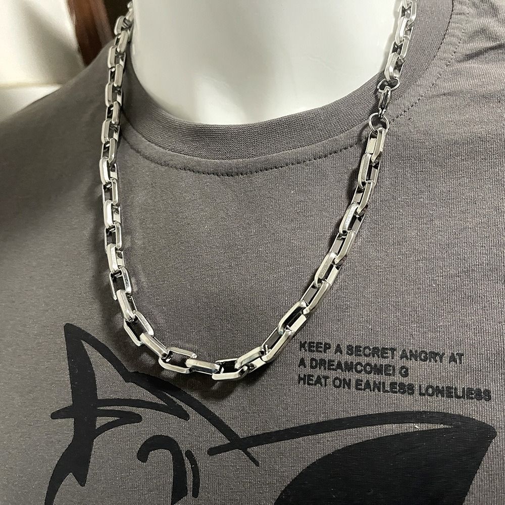 Hip Hop Titanium Steel Man Necklace Color Punk Metal Necklace Thick Cuban Layered Necklace Daily Wear