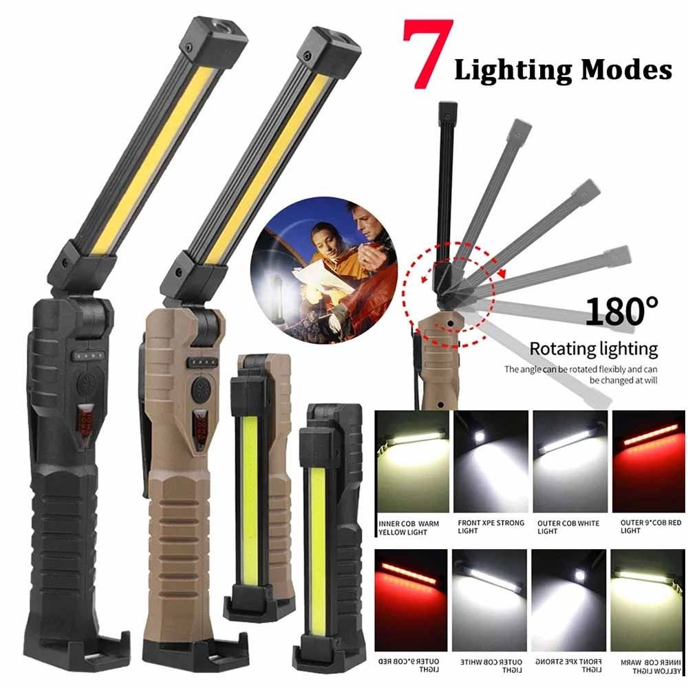 Working Torch Multi-functional Foldable COB Flashlight Magnetic Base Rechargeable Folding Work Light Metal Hook Red SOS Strobe Emergency Car Lamp Emergency Use