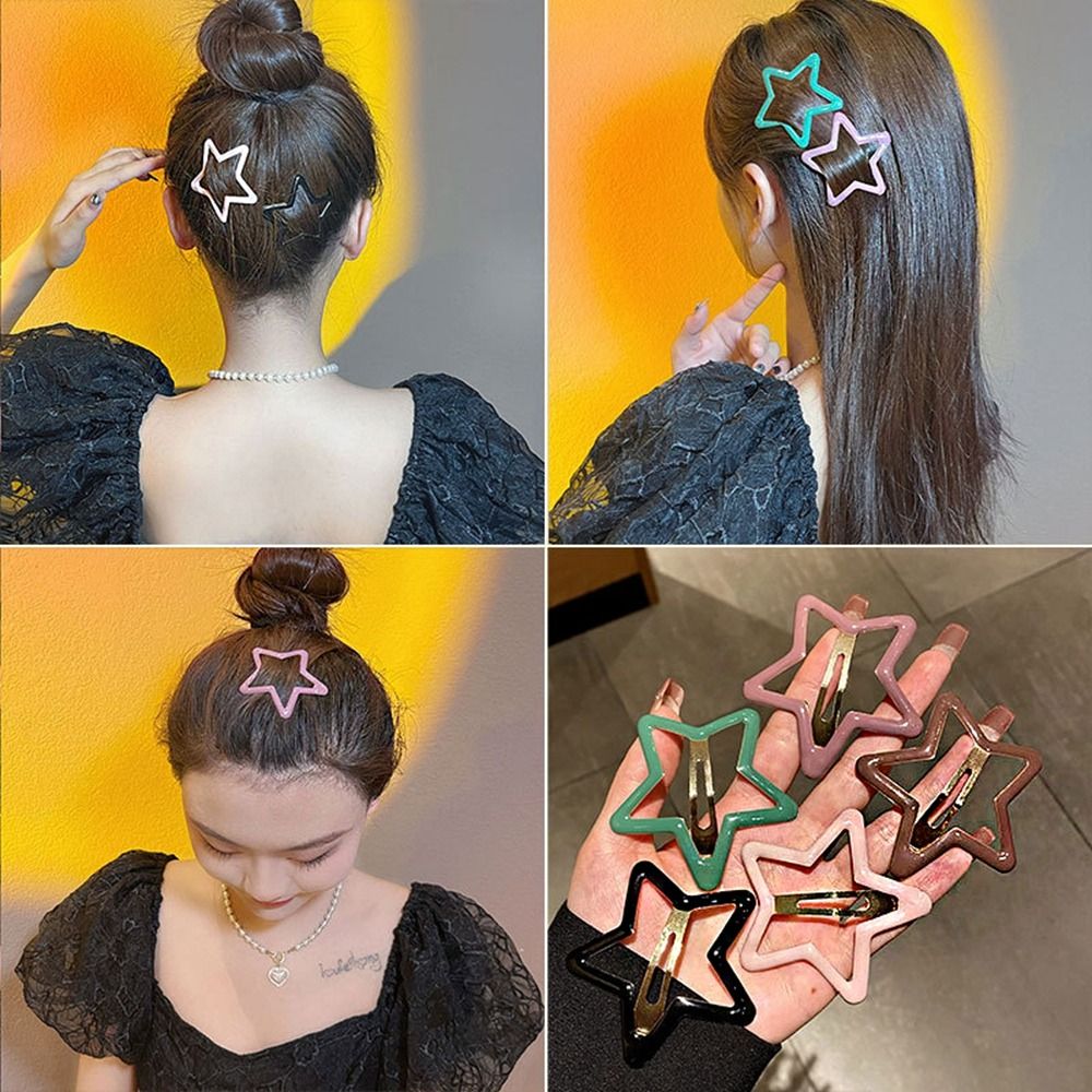 Cute Pentagonal Star Star Hair Clip Alloy Hollow Side Barrettes Colorful Metal Y2k Hairpin Female