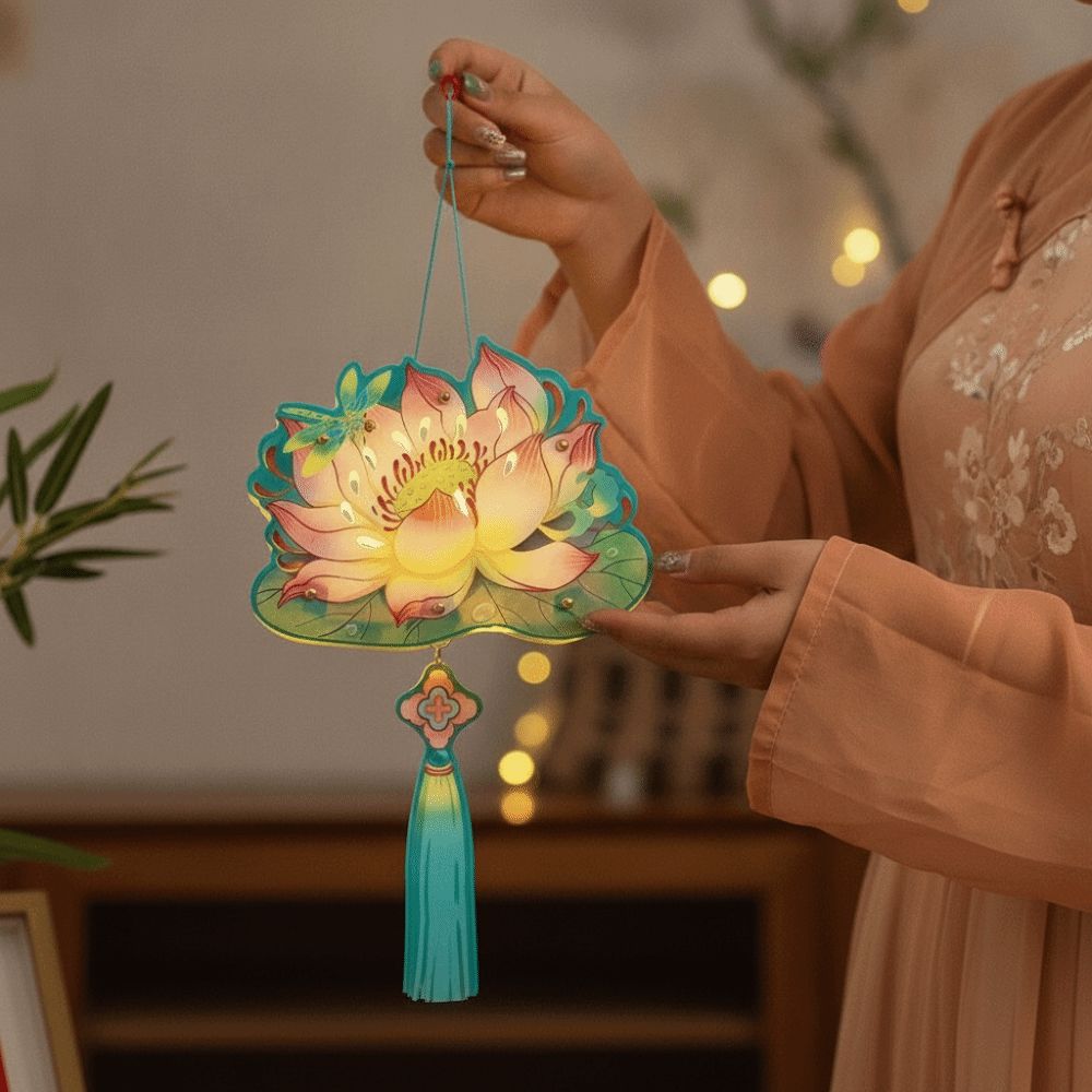 Festival Hanging Decor LED Glow DIY Paper Lantern Battery Portable Glowing Rabbit Light Vintage Mini Size Chinese Flower Lamp Night Walk
