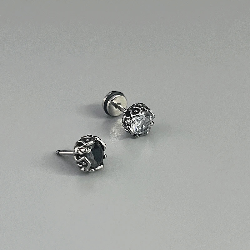 【Must-have】American-style Black and White Zircon Single Diamond Earrings Men's High-grade Feeling Ripon Handsome Girls Couple Titanium Steel Simple Trendy Earrings