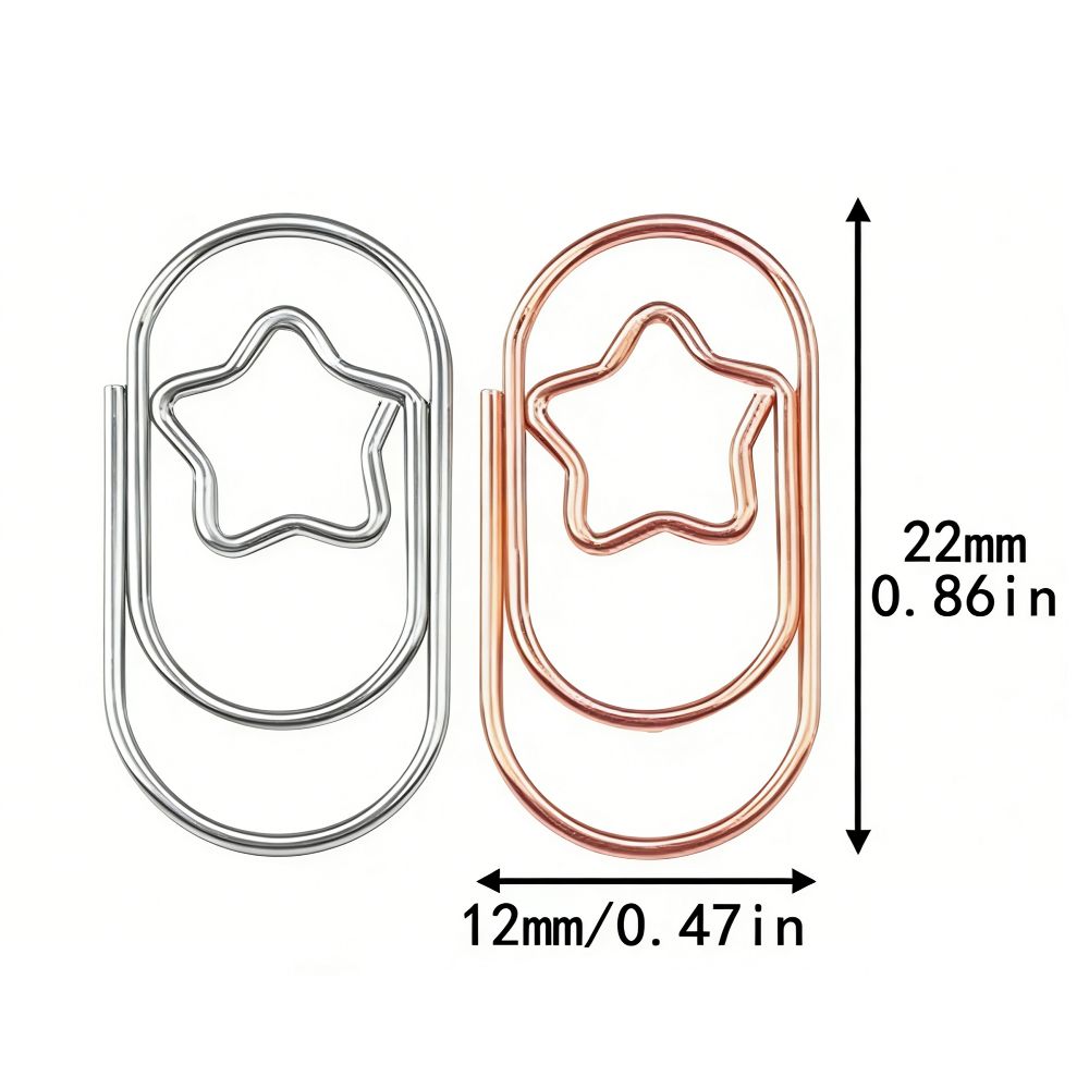 100 Pcs Funny Silver /Rose Gold Star Shaped Paper Clips 22*12mm Star Shaped Star Shaped Paperclips Mini Size with Storage Box Star Shaped Bookmarks File Organization