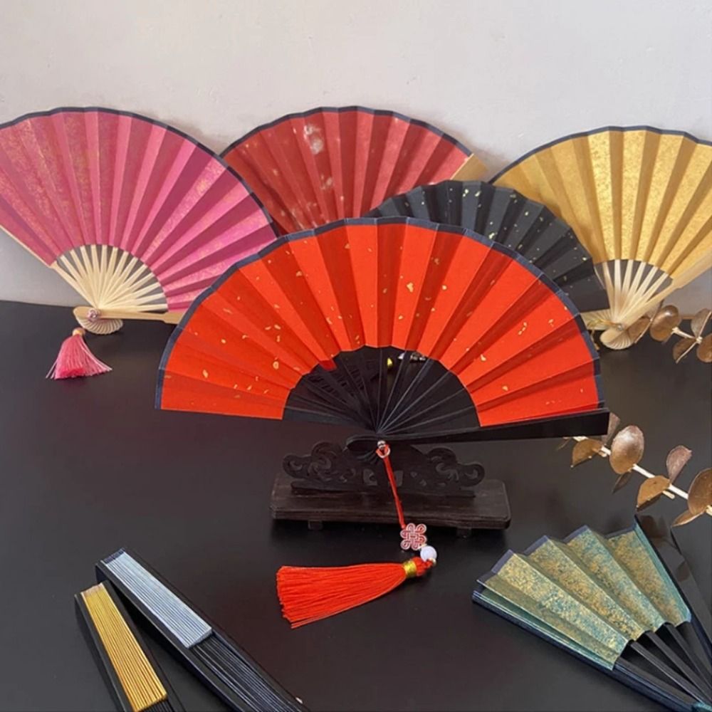 Ancient Style 4 Inch Folding Fan Gilded Rice Paper Portable Hanfu Fan Colorful Mini Paper Fans Gift