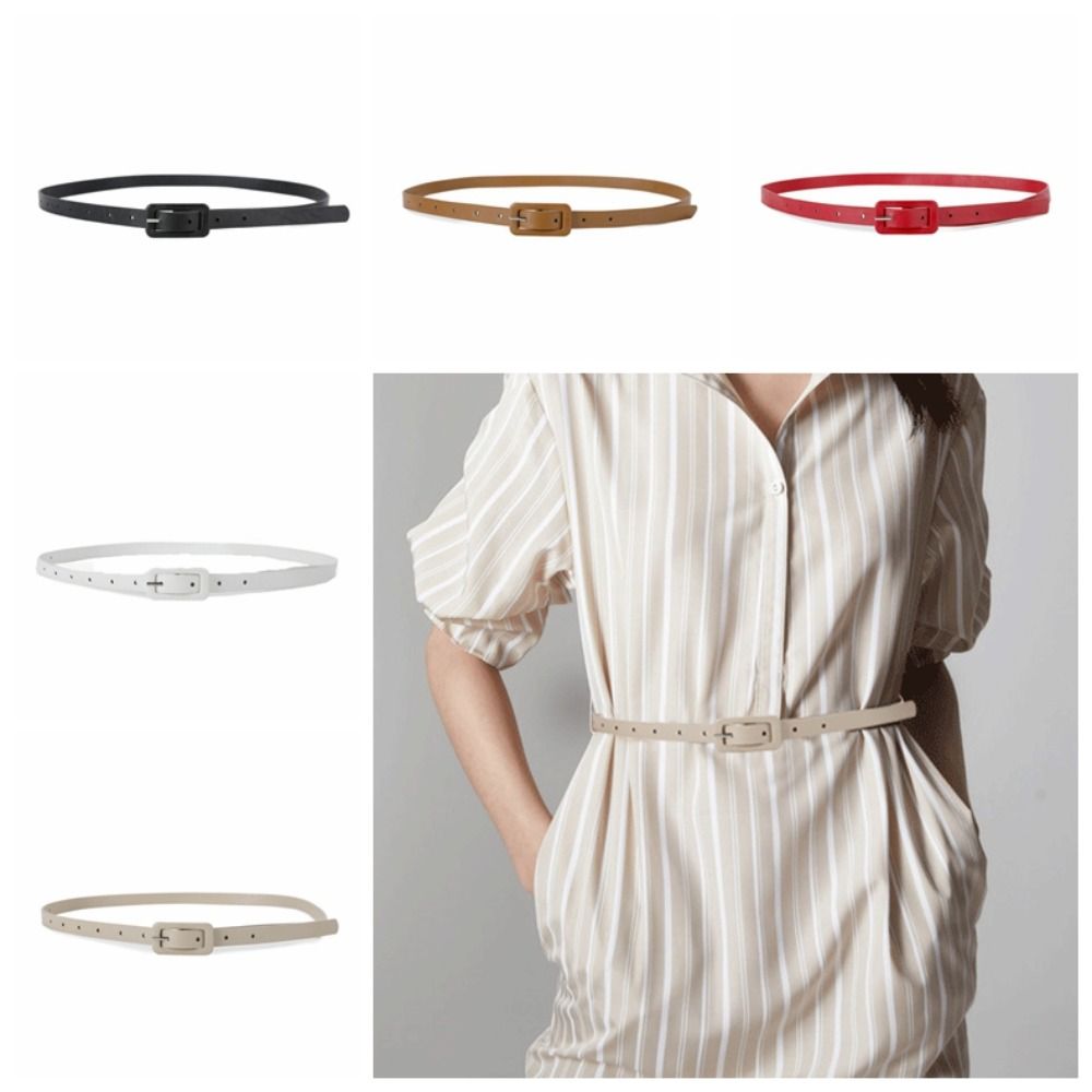 Simple Metal Buckle PU Belt All-match Thin Waist Belt Dress Belt Slim Side Candy Color Waistband Daily