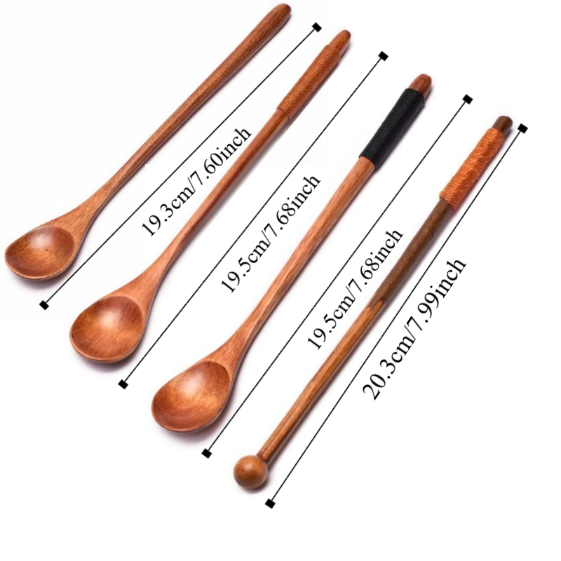 3Pcs Tableware Long Handle Wooden Spoon Japanese Style Mixing Soup Spoon Flatware Eating Milk Stirring Spoon Rice