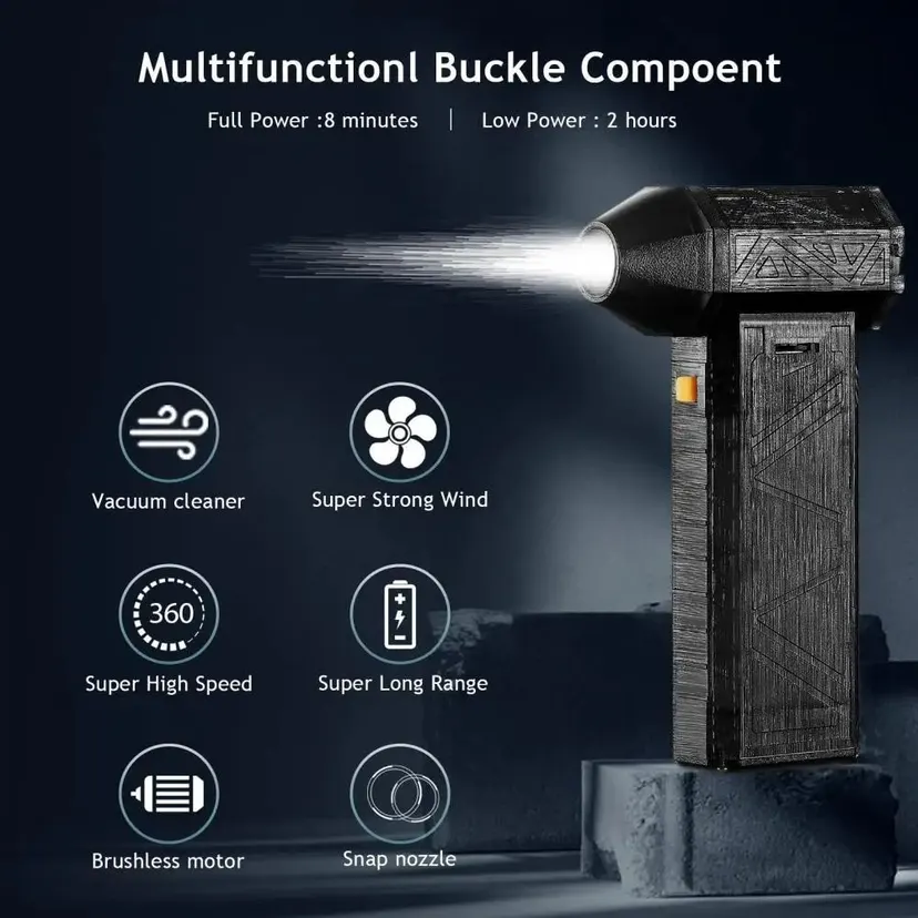 Portable 130000RPM Violent Turbo Jet Fan High Speed Brushless Motor Cordless Handheld Blower Rechargeable Powerful Airflow Electric Dust Blower Car Clean