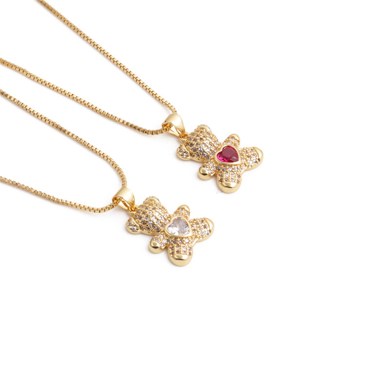 【New arrival】Austrian golden zircon bear cute childlike girl necklace romantic smart bear hip hop clavicle chain
