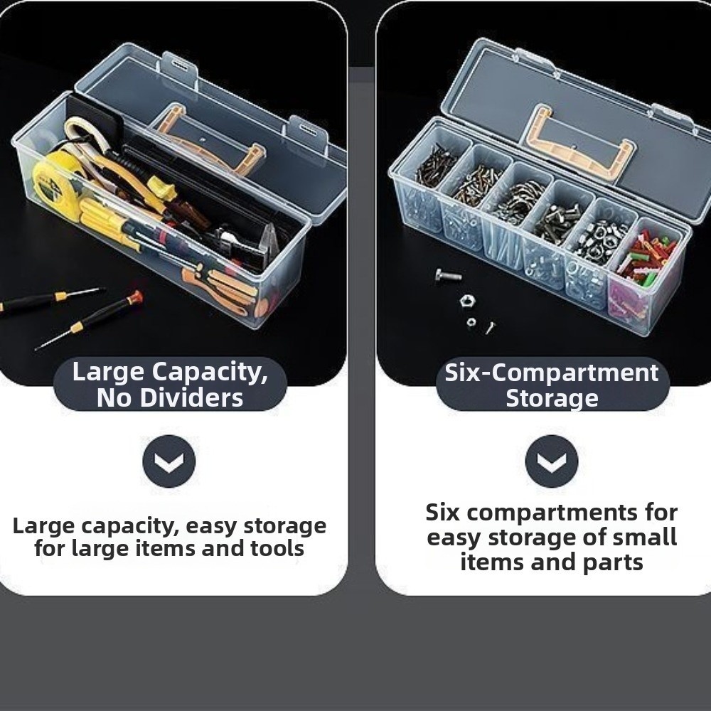7pcs Durable Multi-Compartment Tool Parts Storage Box Set Wear Resistant Waterproof Transparent Portable Tool Organizer 6 Small Boxes Large Box Multipurpose Divided Storage and Sorting Box for Home Use