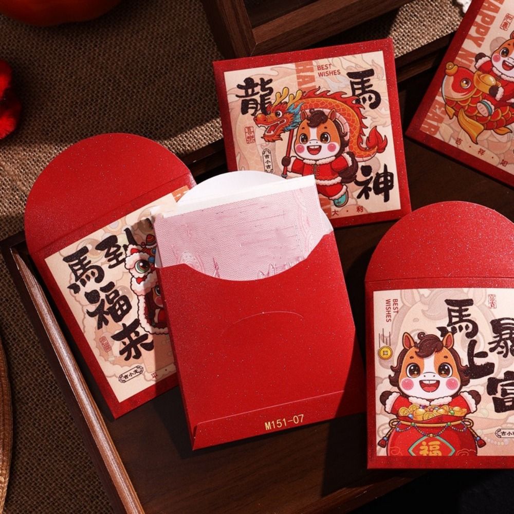 6PCS Cute Paper Horse Year Red Envelope Cartoon Gift Bag New Year Red Envelopes Spring Festival 2026 Red Pocket Lunar New Year
