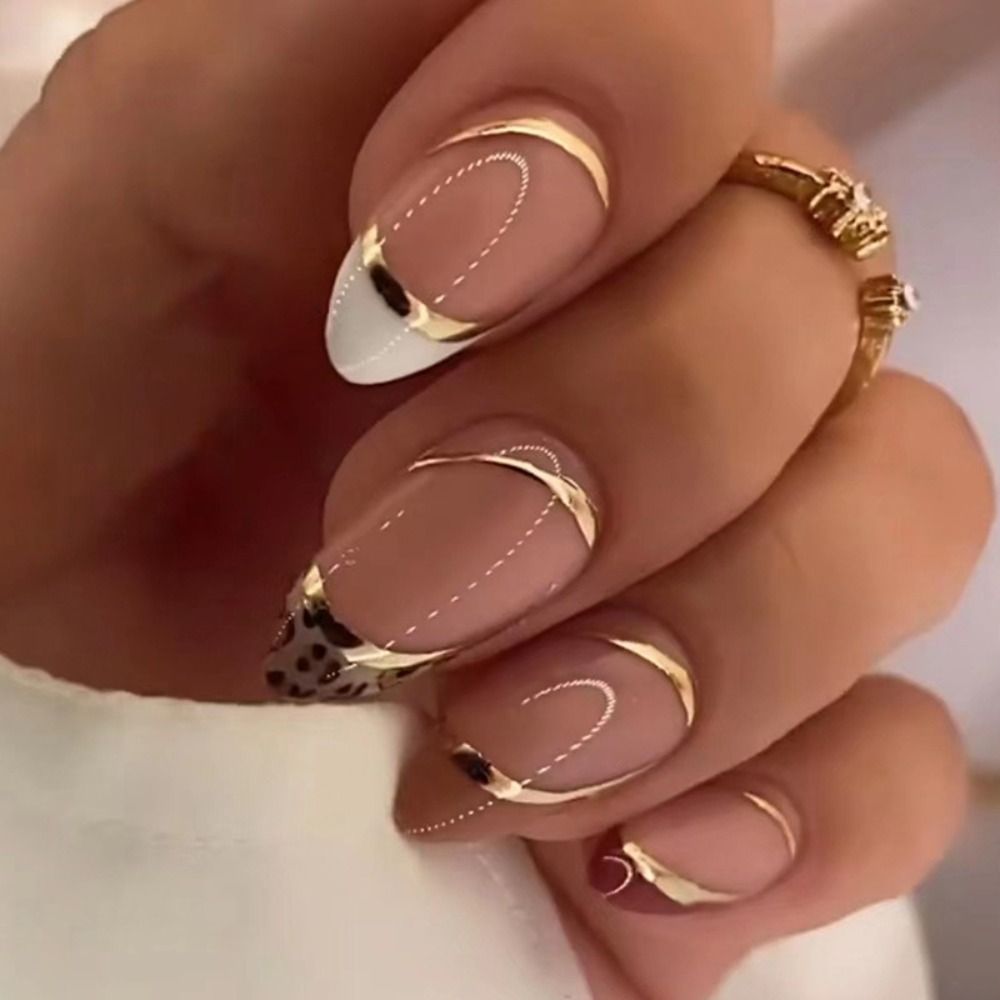 24pcs Manicure DIY Fake Nials Simple Star French Long Almond False Nails