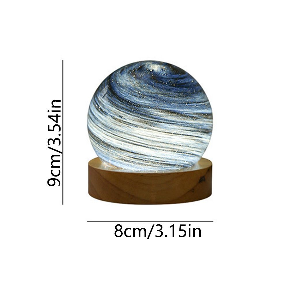 Creative Plug in 3D Planet Glass Lamp With Wooden Stand 3 Color Light 80MM LED Night Light Luminous Glass Sphere Desktop Ornament Ball Children Birthday Gift