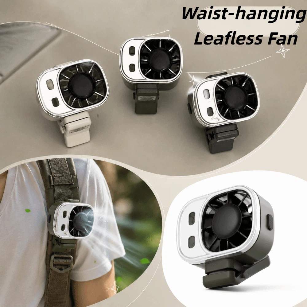 Portable Rechargeable Battery Rechargeable Fan Soft Steady Airflow Low Noise Operation Leafless Waist Fan Durable Lightweight Material Clip-On Design Portable Mini Fan Desk Use