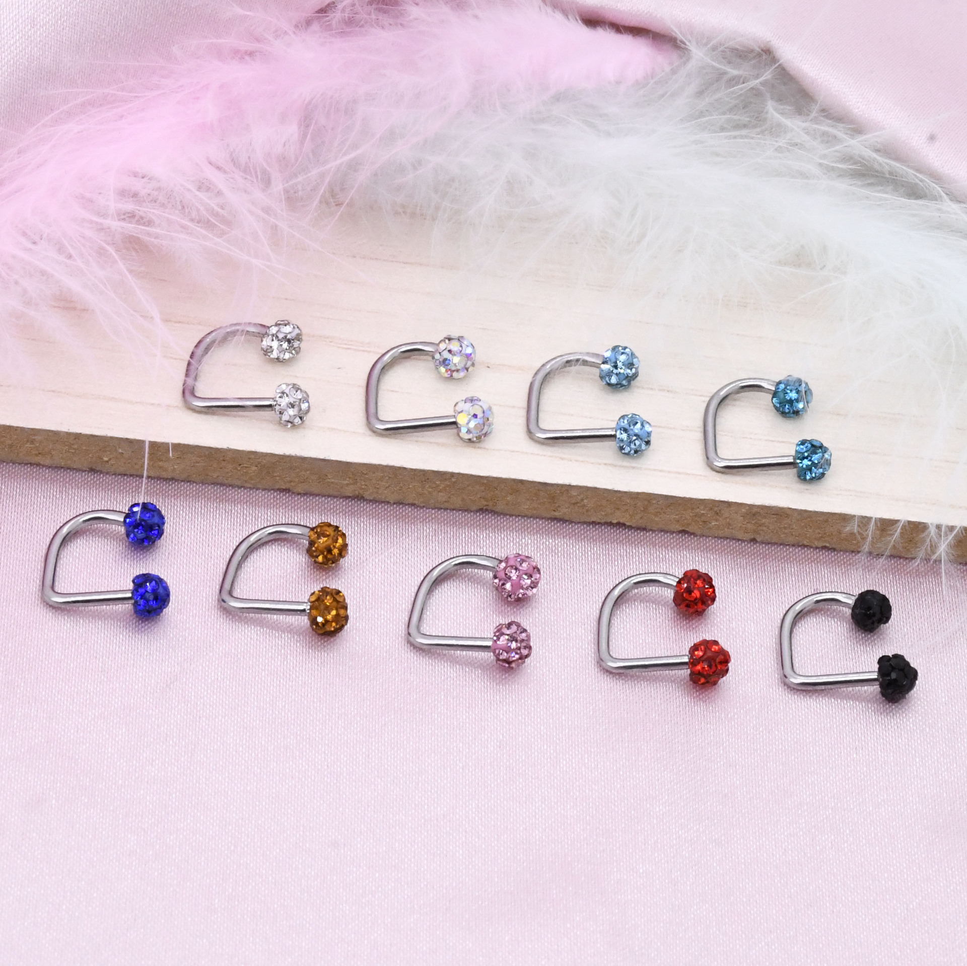 【Best Price Guaranteed】Super Flash Lip Ring Mud Ball D Rod C Ring Horseshoe Ring Shambhala Diamond Stainless Steel Piercing Jewelry Lip Stud Lip Jewelry