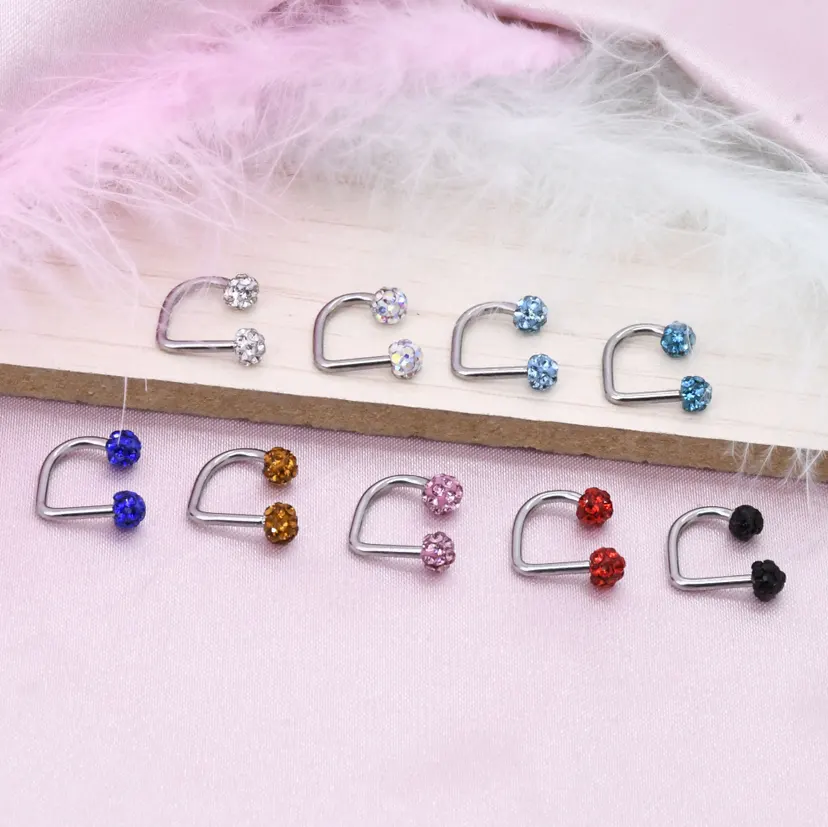 【Best Price Guaranteed】Super Flash Lip Ring Mud Ball D Rod C Ring Horseshoe Ring Shambhala Diamond Stainless Steel Piercing Jewelry Lip Stud Lip Jewelry