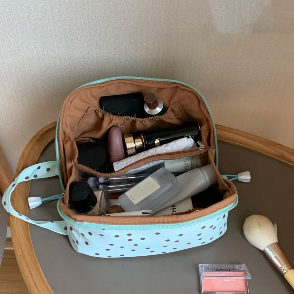 Fashion Portable Polka Dot Makeup Bag Partition Large Capacity Cosmetic Bag Embroidery Bow Polka Dot Toilet Bag Travel