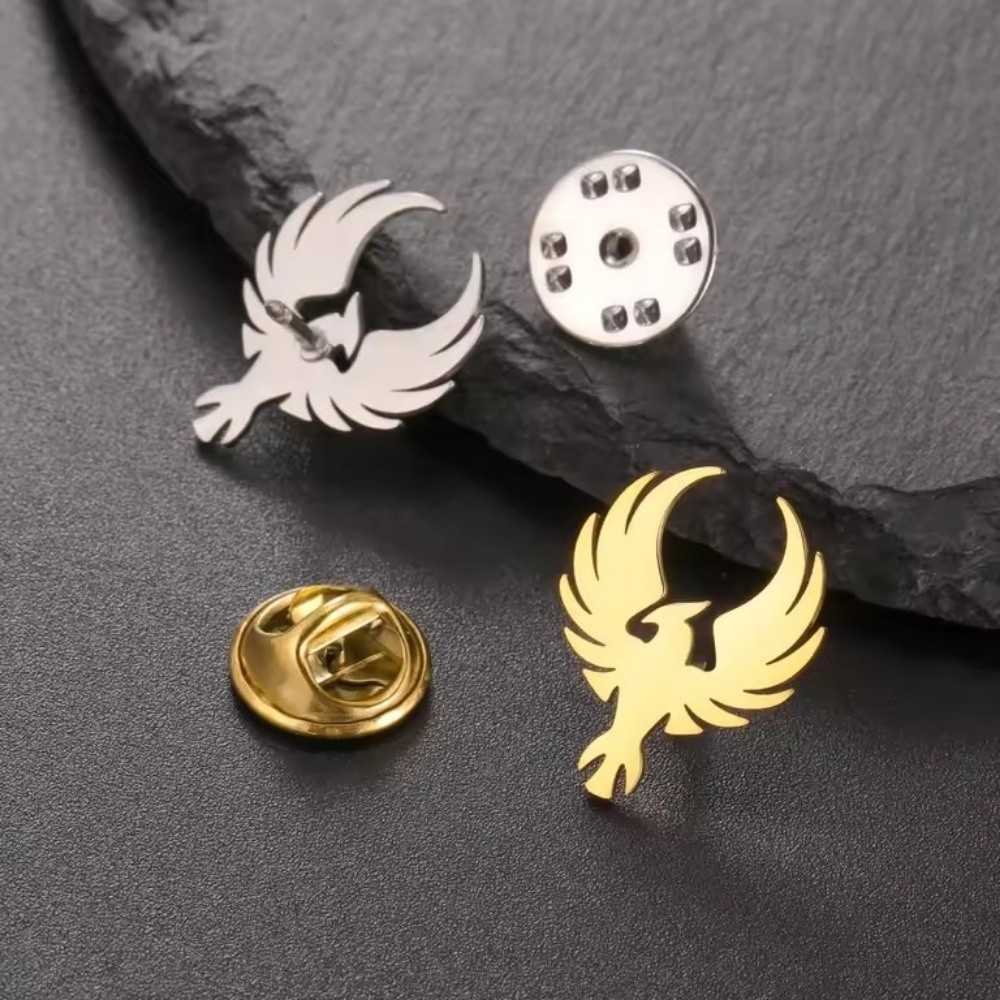 Minimalist Stainless Steel Animal Brooch Lion Wolf Suit Collar Badges Punk Style Hollow Phoenix Brooches Women Men