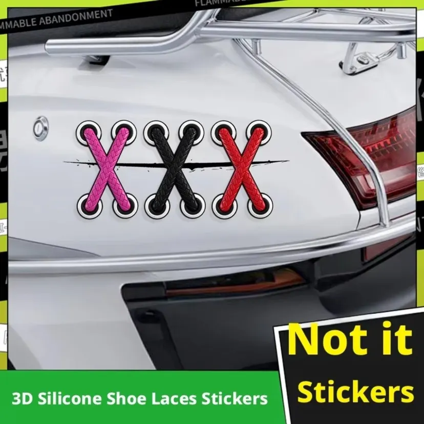 New PVC Car Motorcycle Decals Adhesive Multicolor Car Stickers 3D Cross 3D Shoe Lace Decoration Auto Decals Helmets
