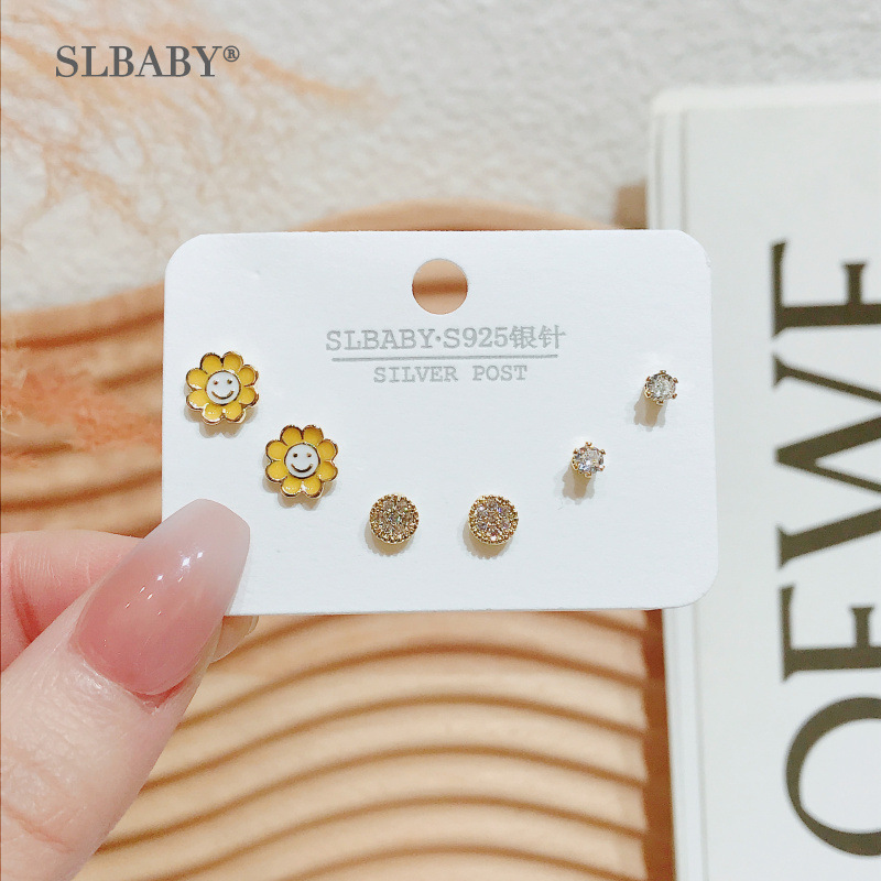 【New arrival】2022 New Arrival Oil Dropping Sunflower Earrings Women's Spring Fashion Elegant Cold Style Earrings Japanese Style Joker Earrings