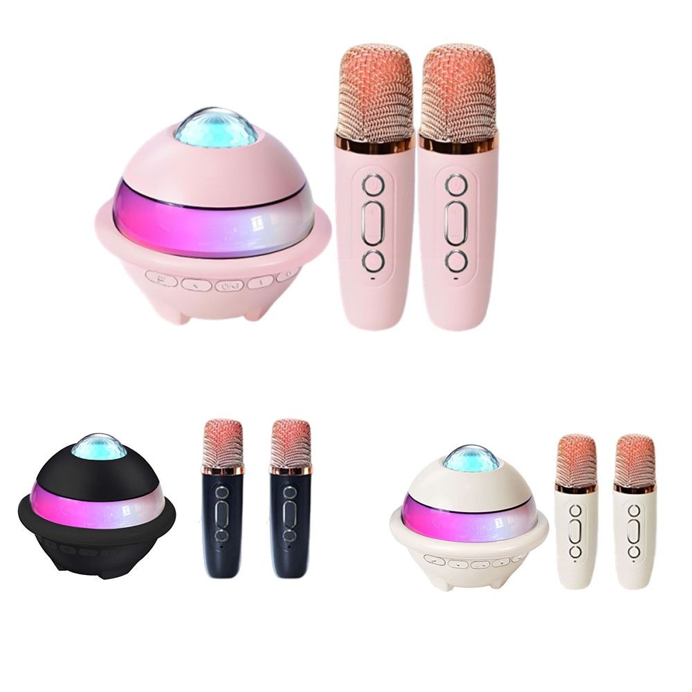 Portable Karaoke Machine Mini Bluetooth Speaker Stereo Surround Subwoofer Wireless Dual Microphones with Projector Night Light Singing Karaoke Speaker Party Gift