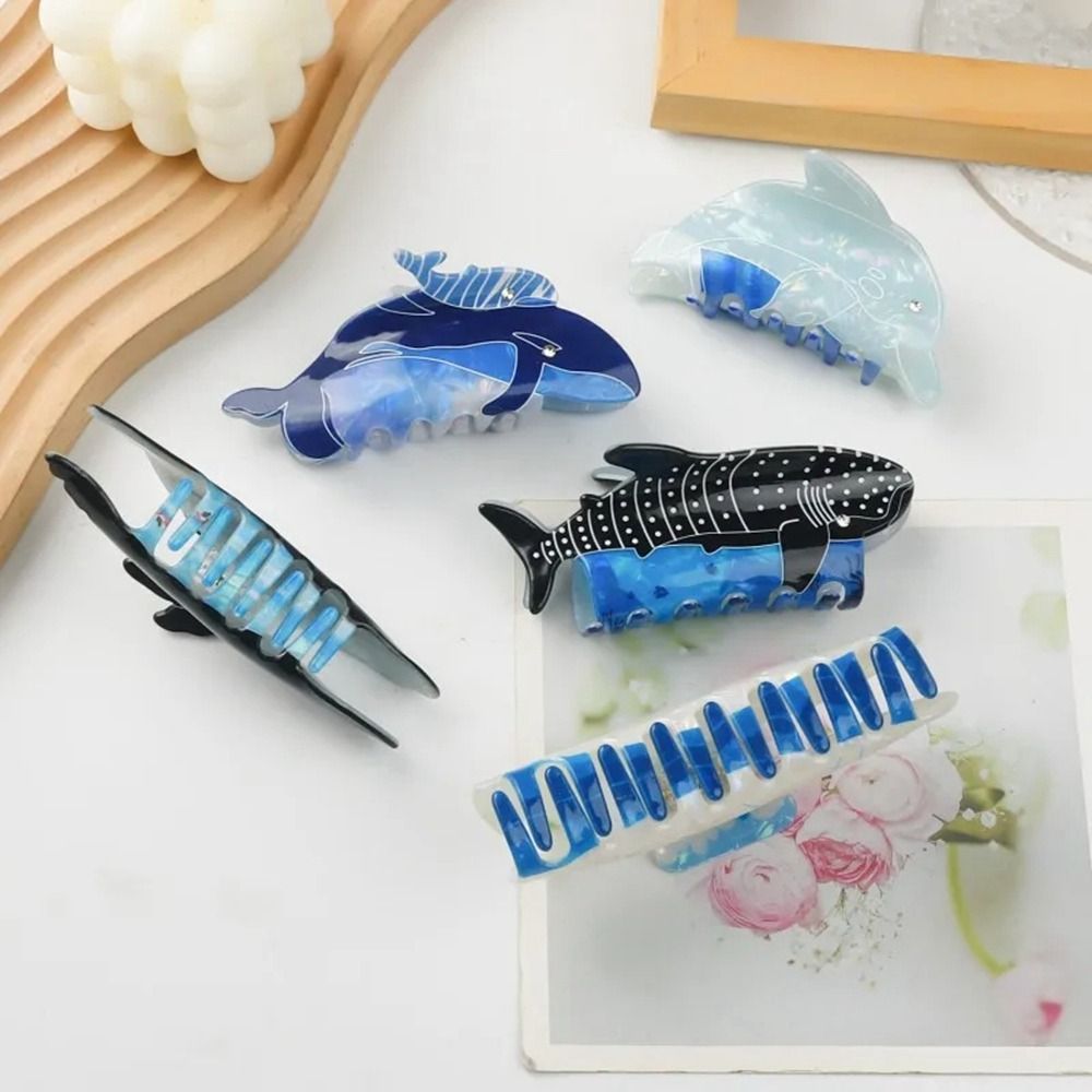 Cute Blue Sea Creature Animal Hair Claw Whale Fish Dolphin Hair Clip Women Headwear Cartoon Female