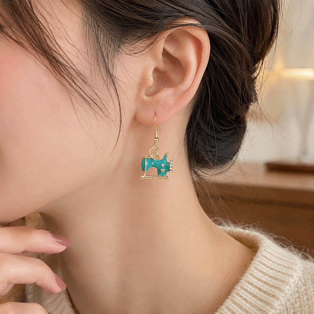 New Vintage Sewing Machine Earrings Multi-color Drip Oil Earrings Creative Exquisite Alloy Earrings Gift