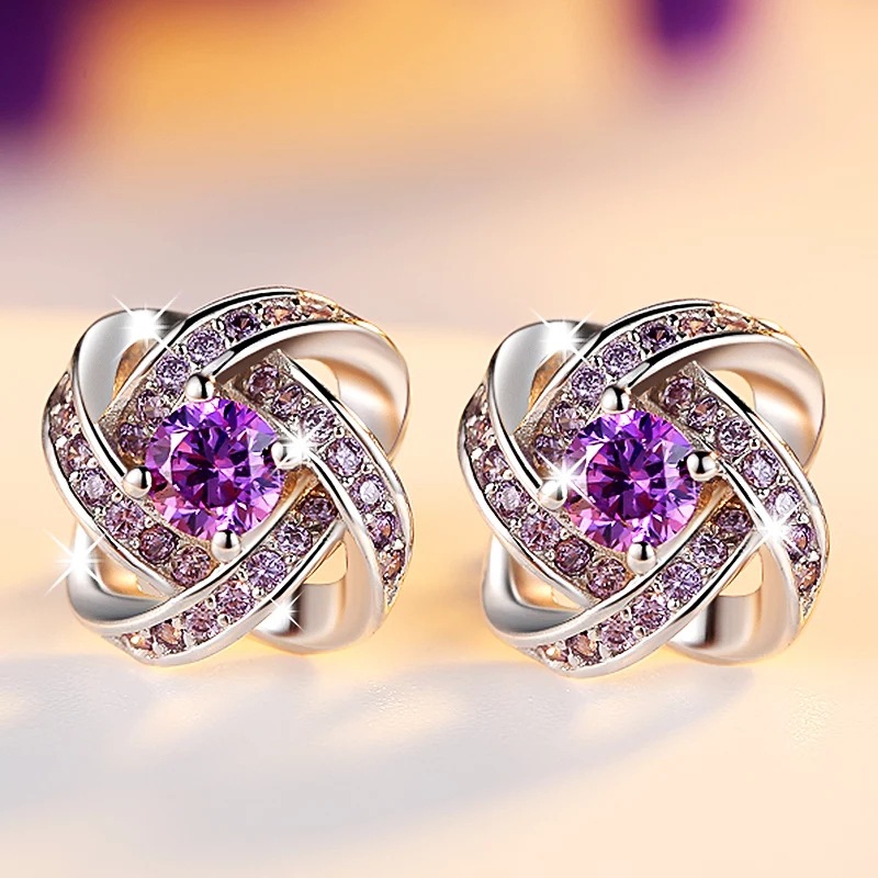 【Hongtai Store】Luxury Female Crystal White Stone Earrings Plant Flower Bridal Earrings Small Double Stud Earrings For Wo