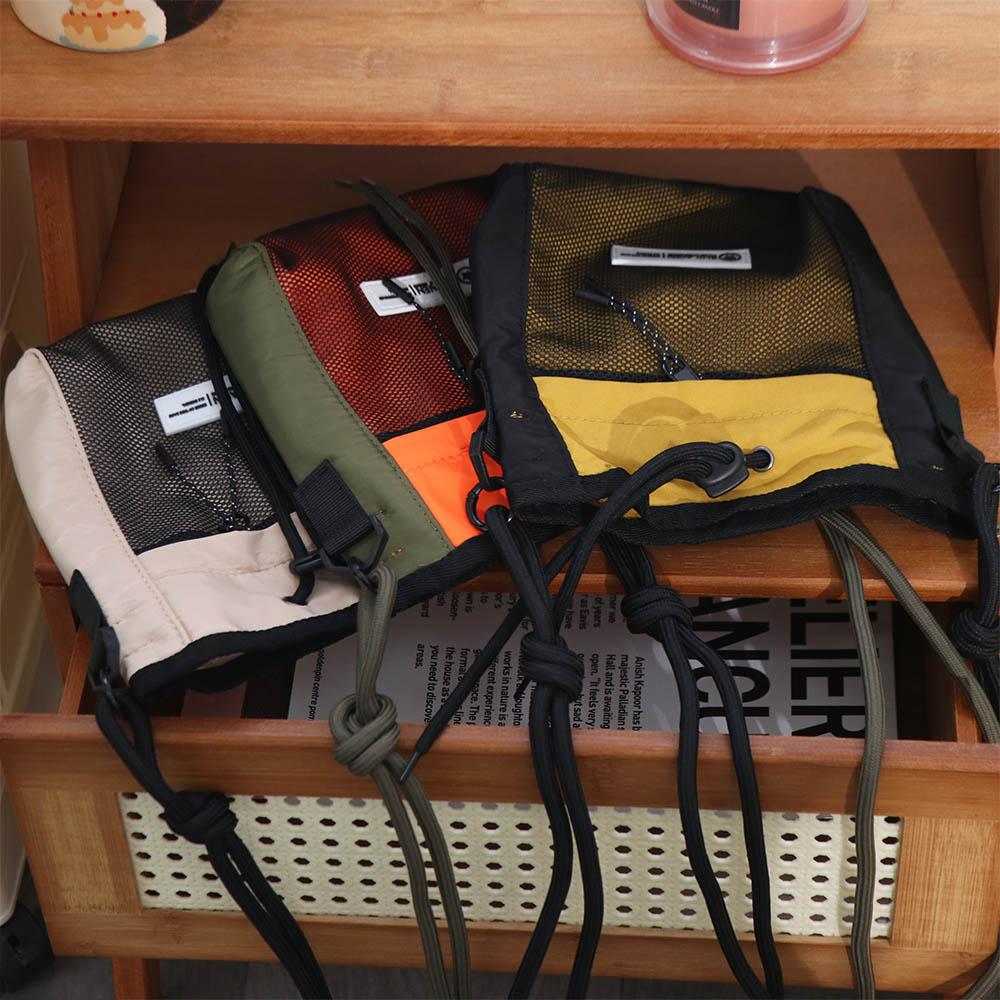 Portable Nylon Drawstring Crossbody Bag Square Pleated Men Messenger Bag Lightweight Mini HandBag Female
