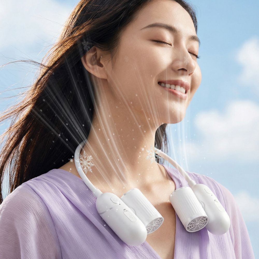New Adjustable Air Outlet Neck Fan Strong Wind Rechargeable Bladeless Fan Portable Lightweight Hanging Fan Daily Use