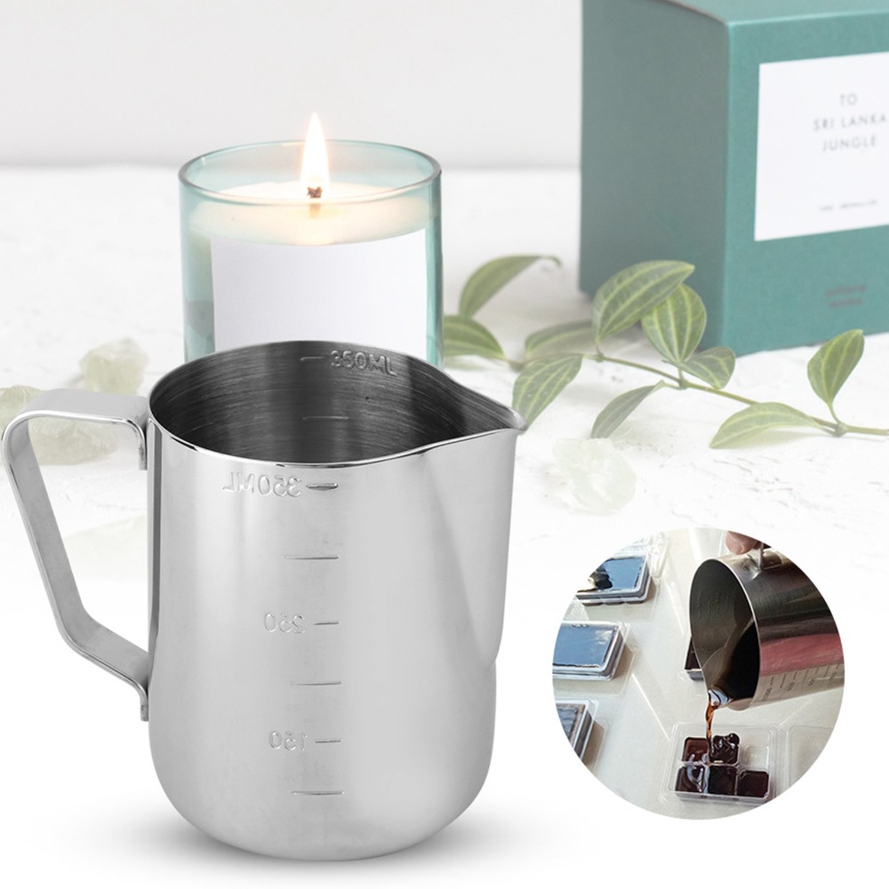 Soap Making 304 Stainless Steel Candle Wax Melting Pot Heat-Resistant Handle Double-Sided Scale Wax Pouring Cup Dripless Pouring Spout Candle Making Pot DIY Crafts