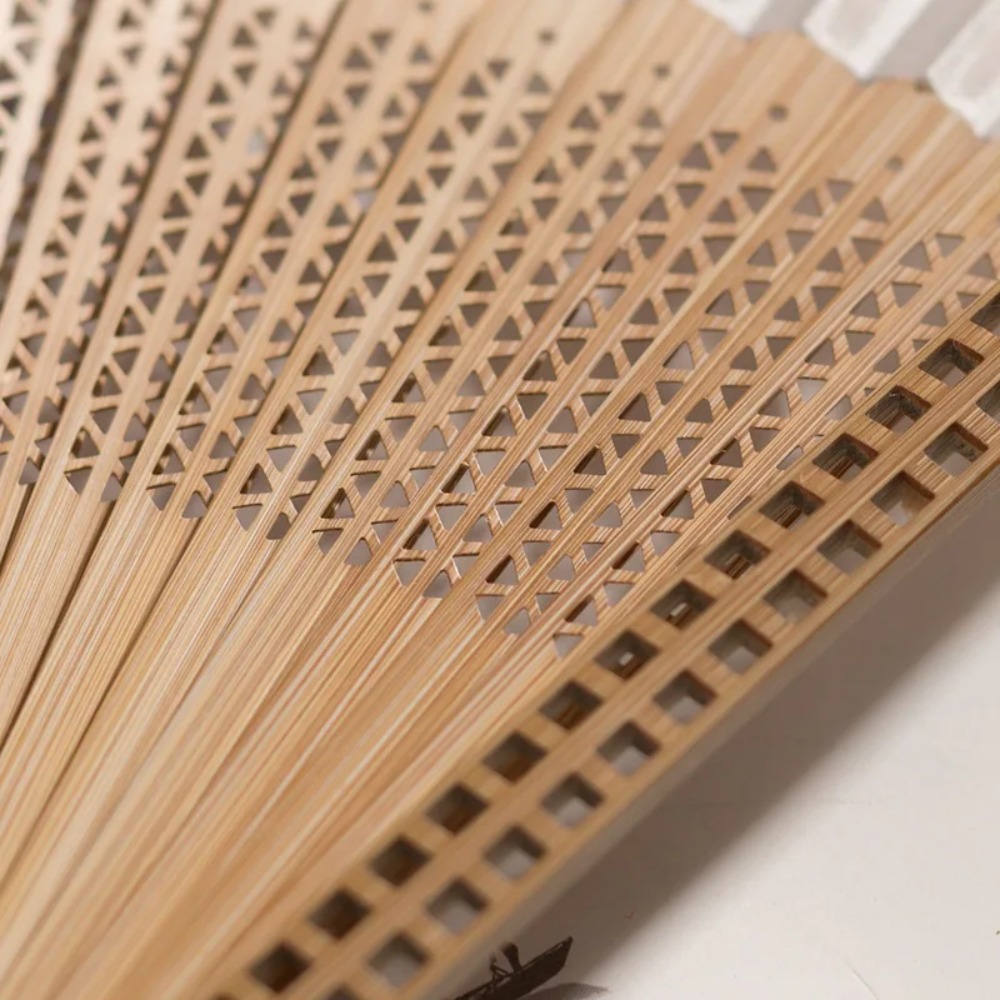 Home Decor With Tassel Carved Bamboo Folding Fan Retro Hollow Handle Chinese Folding Fan Handhold Antiquity Folding Fans Japanese