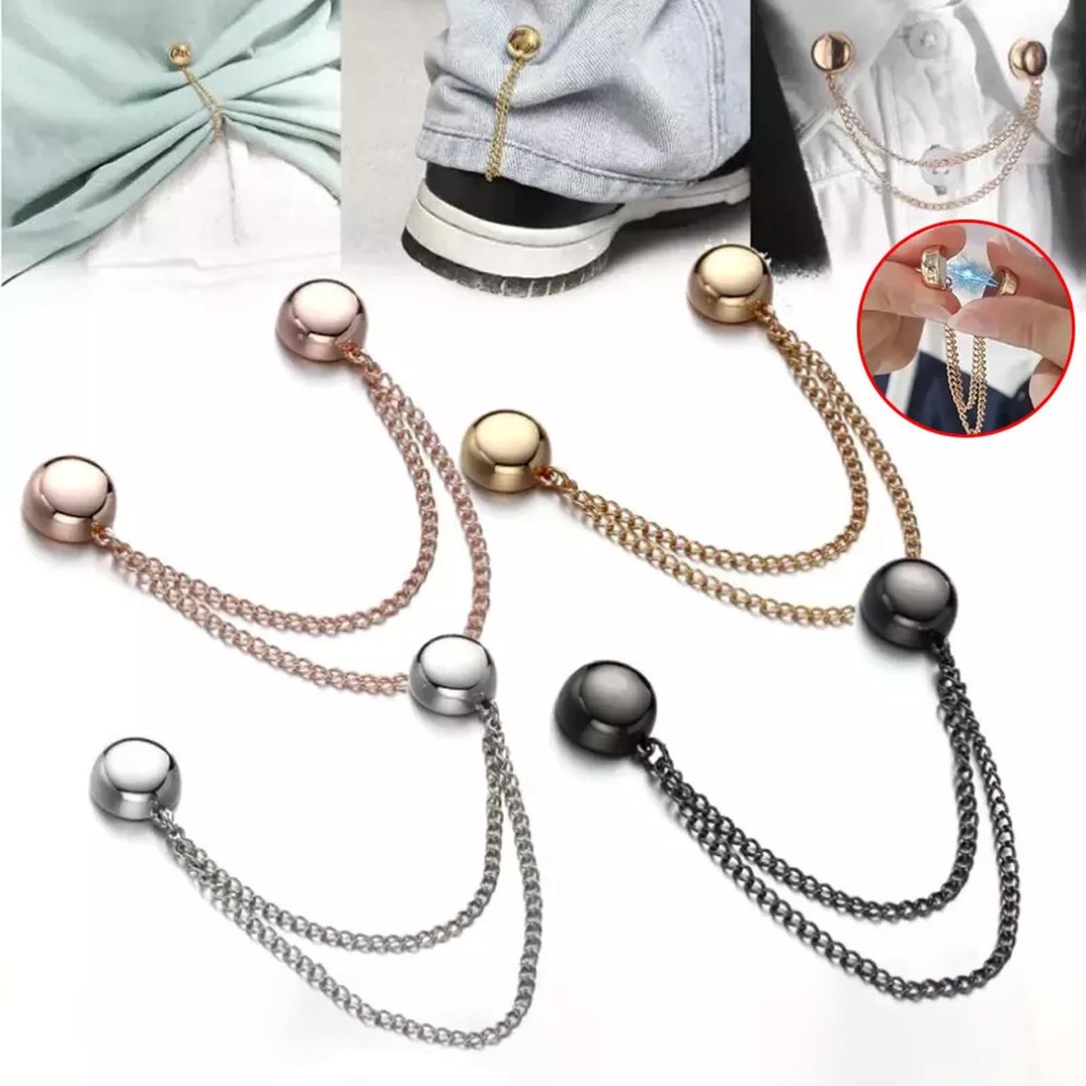 2pcs High Quality Exquisite Magnetic Clothing Clip Cuff Fixing Alloy Chain Brooch Buckle Multi-Function Metal Buttons Clip For Hijab Scarf