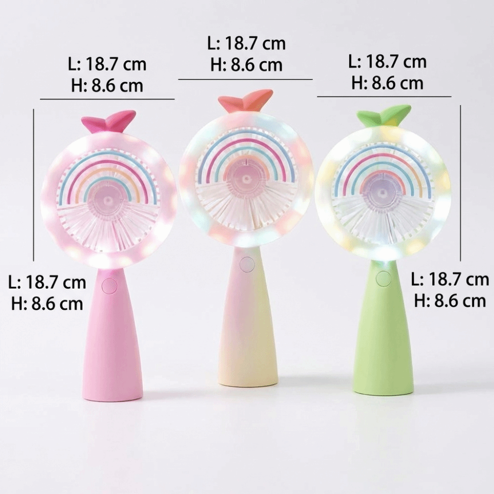 Portable Cute Rainbow Light Portable Handheld Mini Fan Rechargeable Battery Lightweight Build Rechargeable Fan Stable Operation Compact Design Cooling Fan Hot Weather