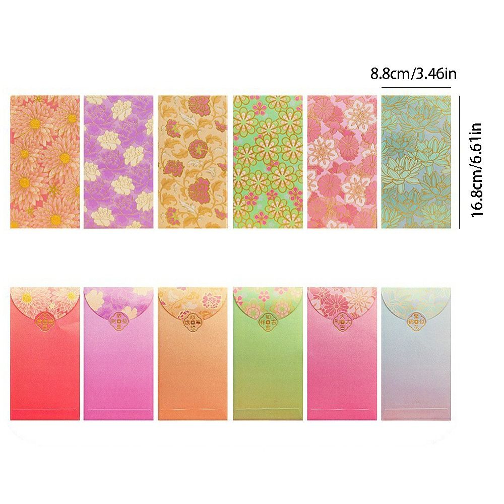 6pcs Festival Supplies Mixed Pattern Red Envelope Thickened Flower Printed Hongbao Traditional Colorful Money Bag Chinese New Year