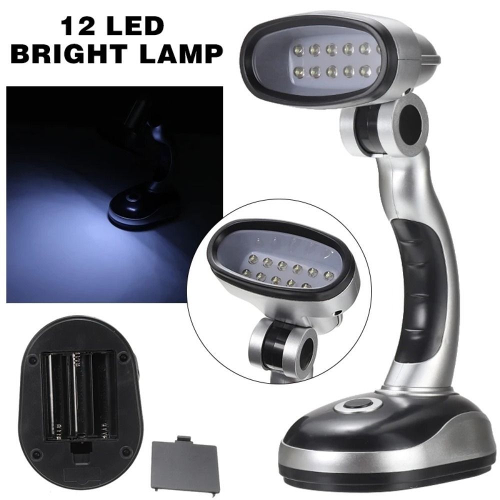 Flexible 12 LED Desk Lamp Battery Operated Portable Reading Lamp Adjustable Foldable Table Lamp Bedside Reading