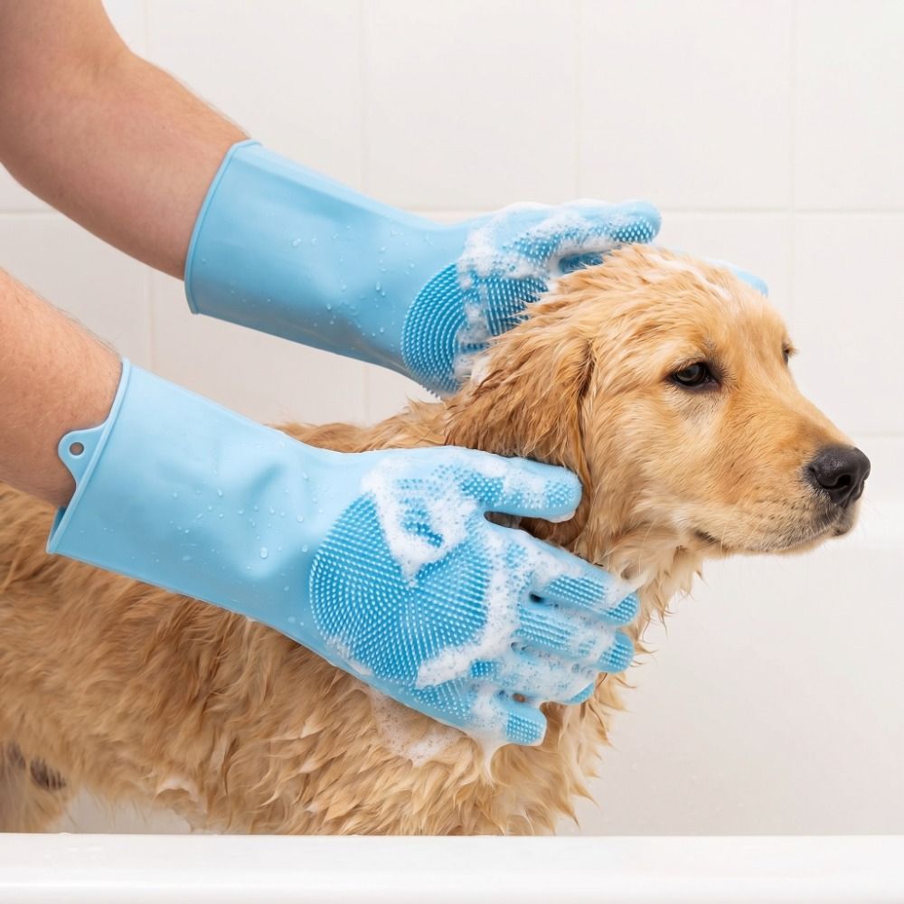Pet cleaning supplies silicone hair removal gloves bathing gloves durable wear-resistant waterproof rubber gloves