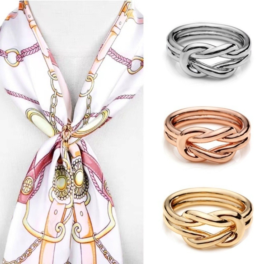 Elegant Double Happiness Knot Scarf Ring Buckle Metal Alloy Mini Versatile Shawl Rings Clip Solid Color Multi-Functional Scarf Accessory Gift Giving