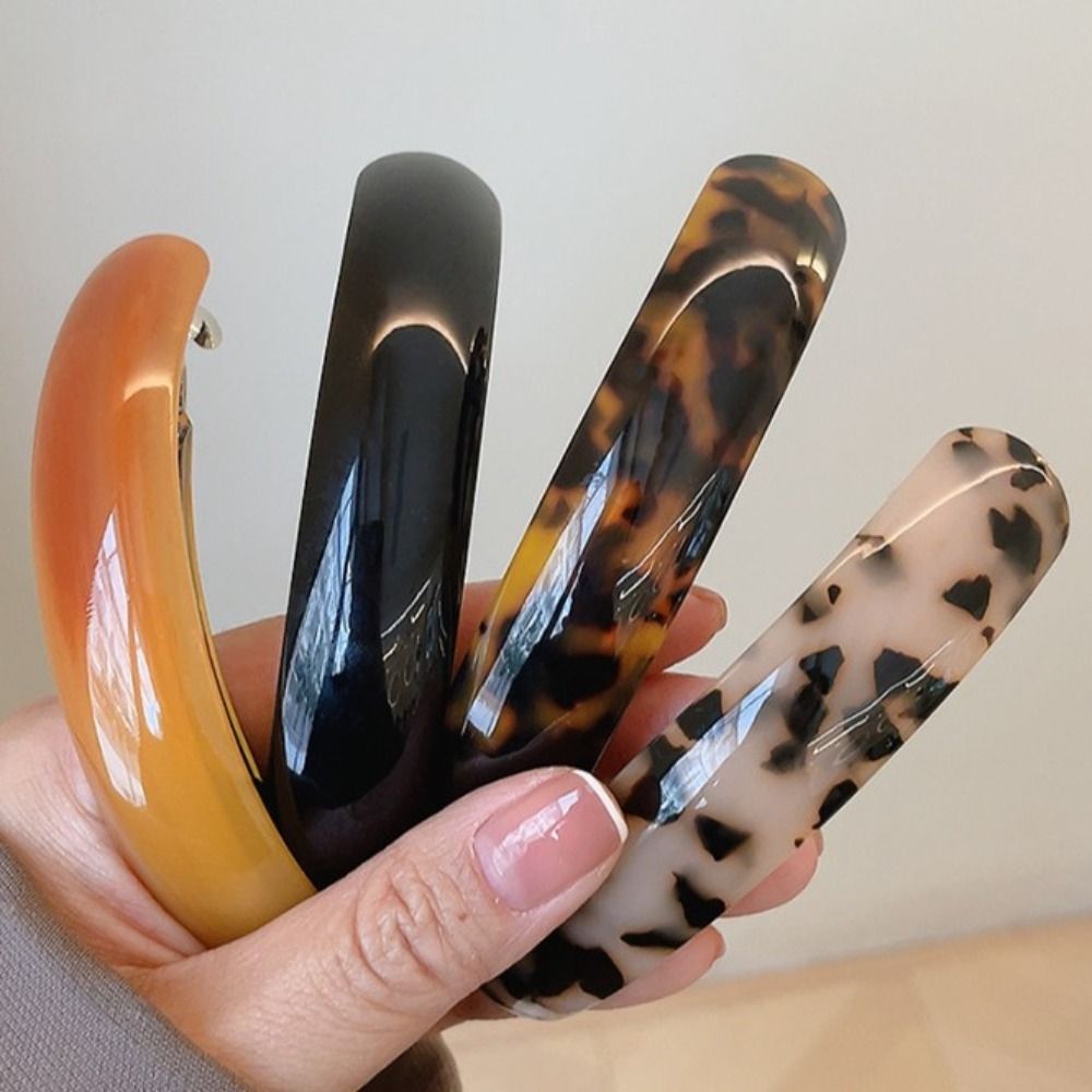 Cute Elliptical Leopard Print Hair Clip PVC Geometric Spring Clip Arc Large Hairpin Female