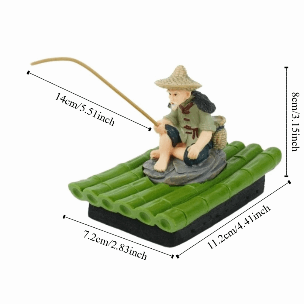 Floating Raft Realistic Fisherman Figurine Auto-Floating Resin Fish Decorations Miniature Handmade Landscaping Crafts Aquarium Use