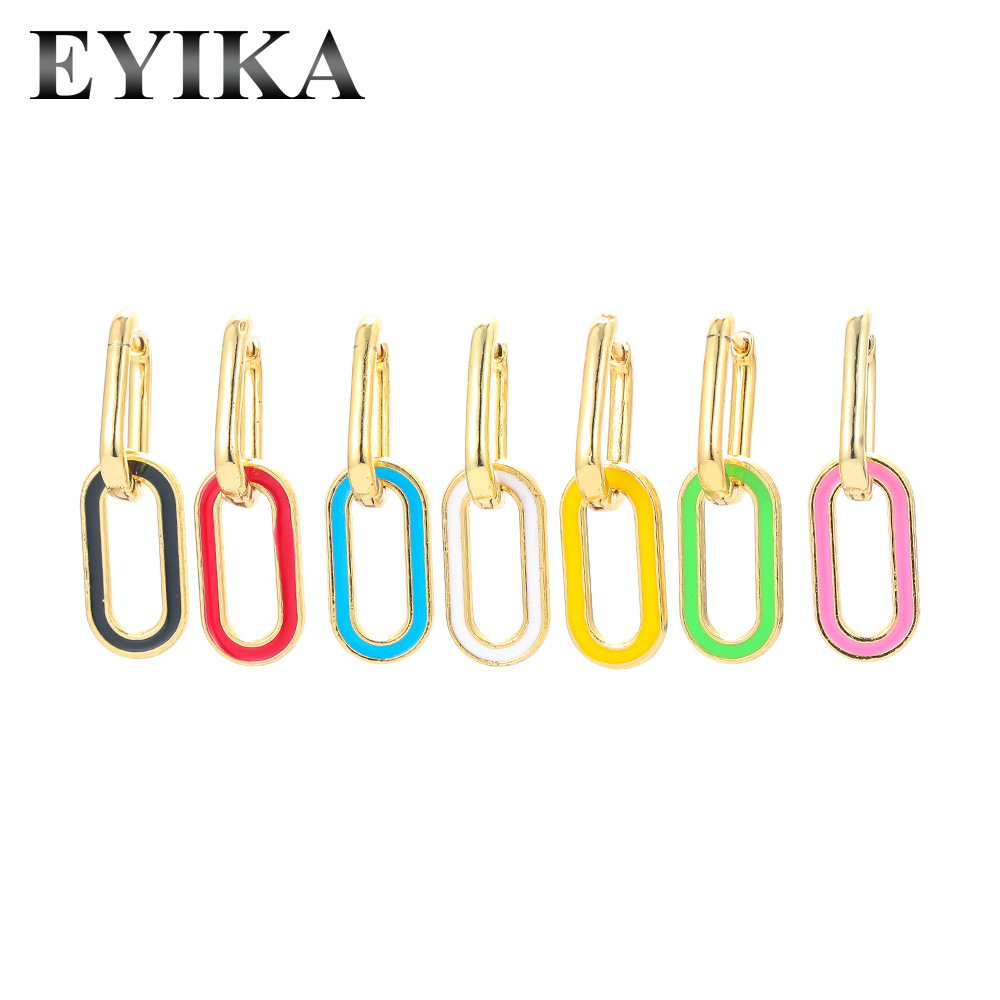 Arrivals】【Top-notch Golden Ring Earrings Colorful Oil Long Earrings for Men and Retro Long