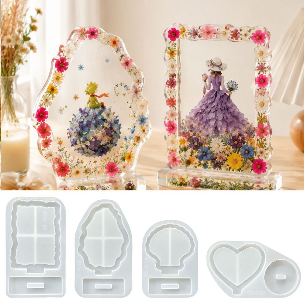 Epoxy Mold Reusable Photo Frame Drip Mold DIY Easy Release Picture Frame Silicone Molds Wave heart Square Oval Shape Heart Frame Mold Resin Casting