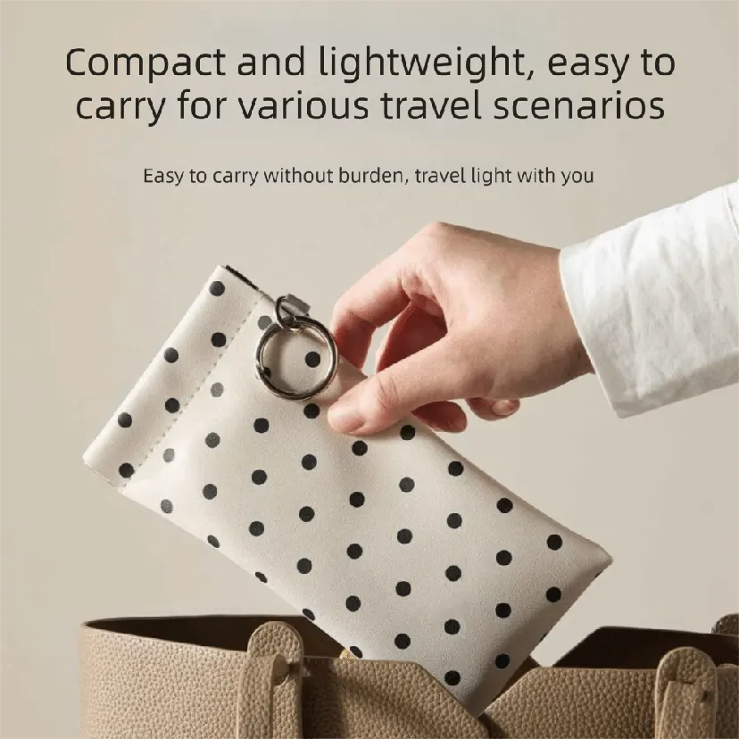Fashion Portable Spring Auto-close Glasses Bag with Keyring Glasses Clip Polka Dot Glasses Case Shrapnel Snap Shut Sunglasses Pouch Male
