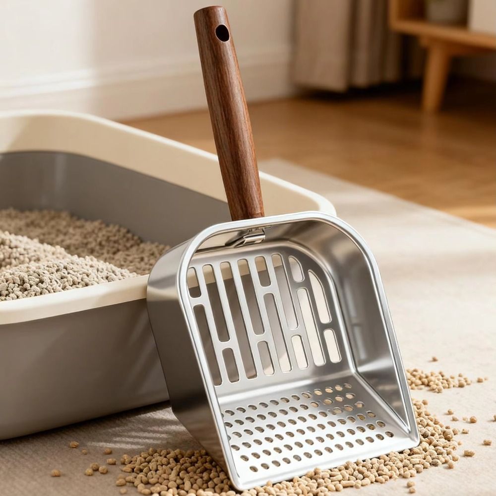 Long Handle Pet Cat Litter Shovel, Stainless Steel Waste Scoop, Cleaning Tool, and Sand Filter.