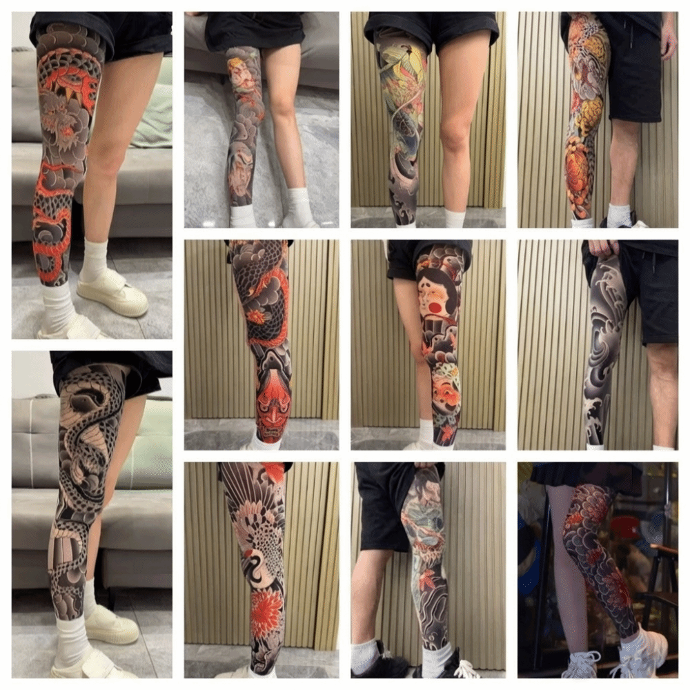 1pc Bodhidharma Japanese Style Tattoo Socks Elastic Thin Men Sun-proof Socks Breathable Seamless Full Leg Socking Summer