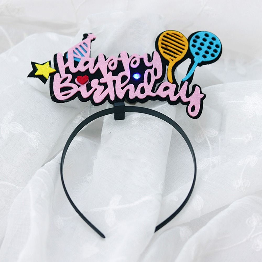 Birthday Headwear Sweet Balloon Birthday Party Headbands Stars Letter Crown Happy Birthday Headbands LED Light Headdress Luminous Hair Hoop
