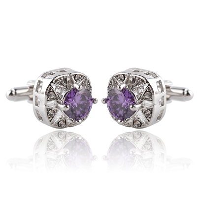 【Exclusive Discount】2 Luxury For Mens & Women Zircon Purple White Crystal Fashion Brand Cuff Botton High Quality