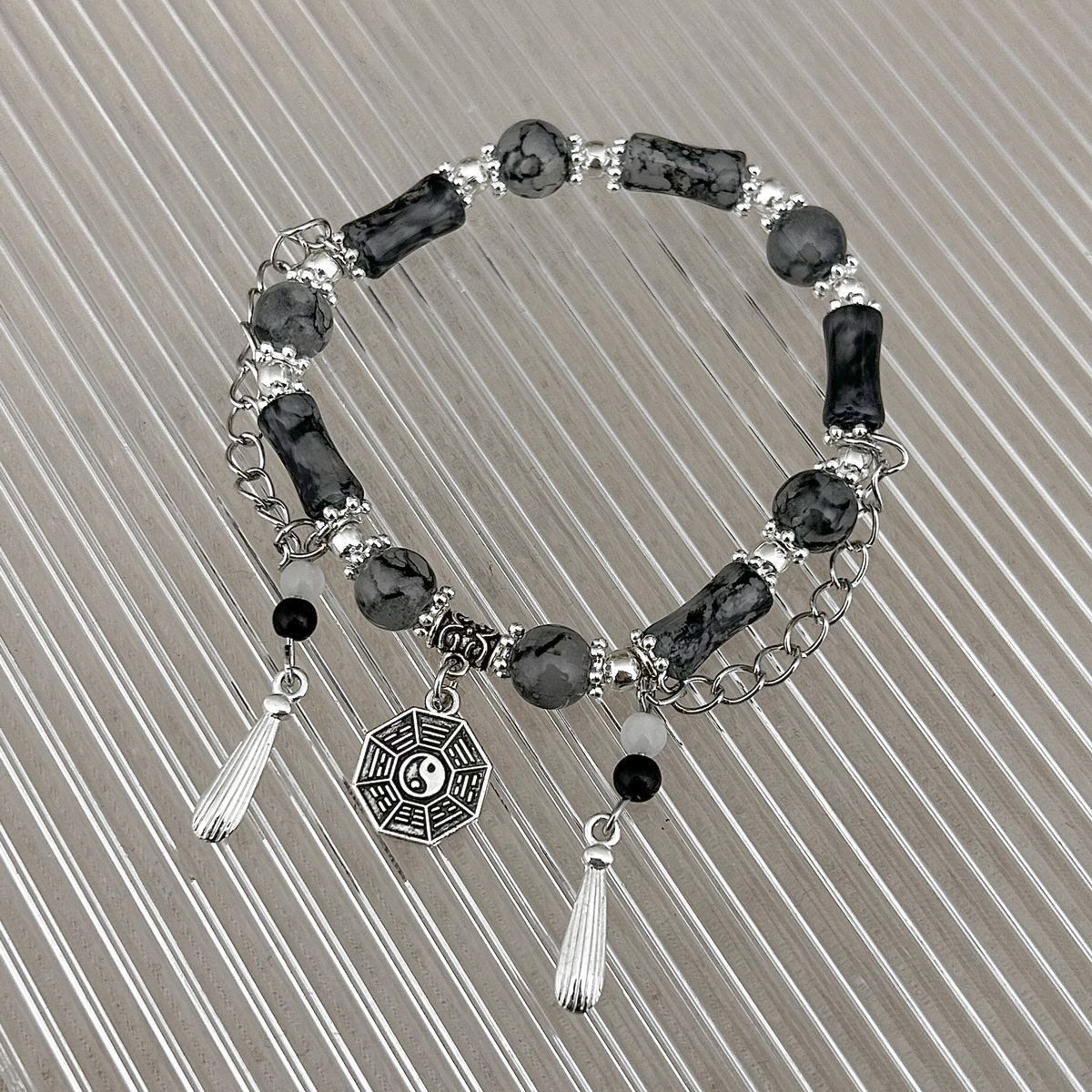 【New arrivals】Niche Original Taiji Bagua Women's New Chinese National Style Black Beaded Ink Bracelet Couple