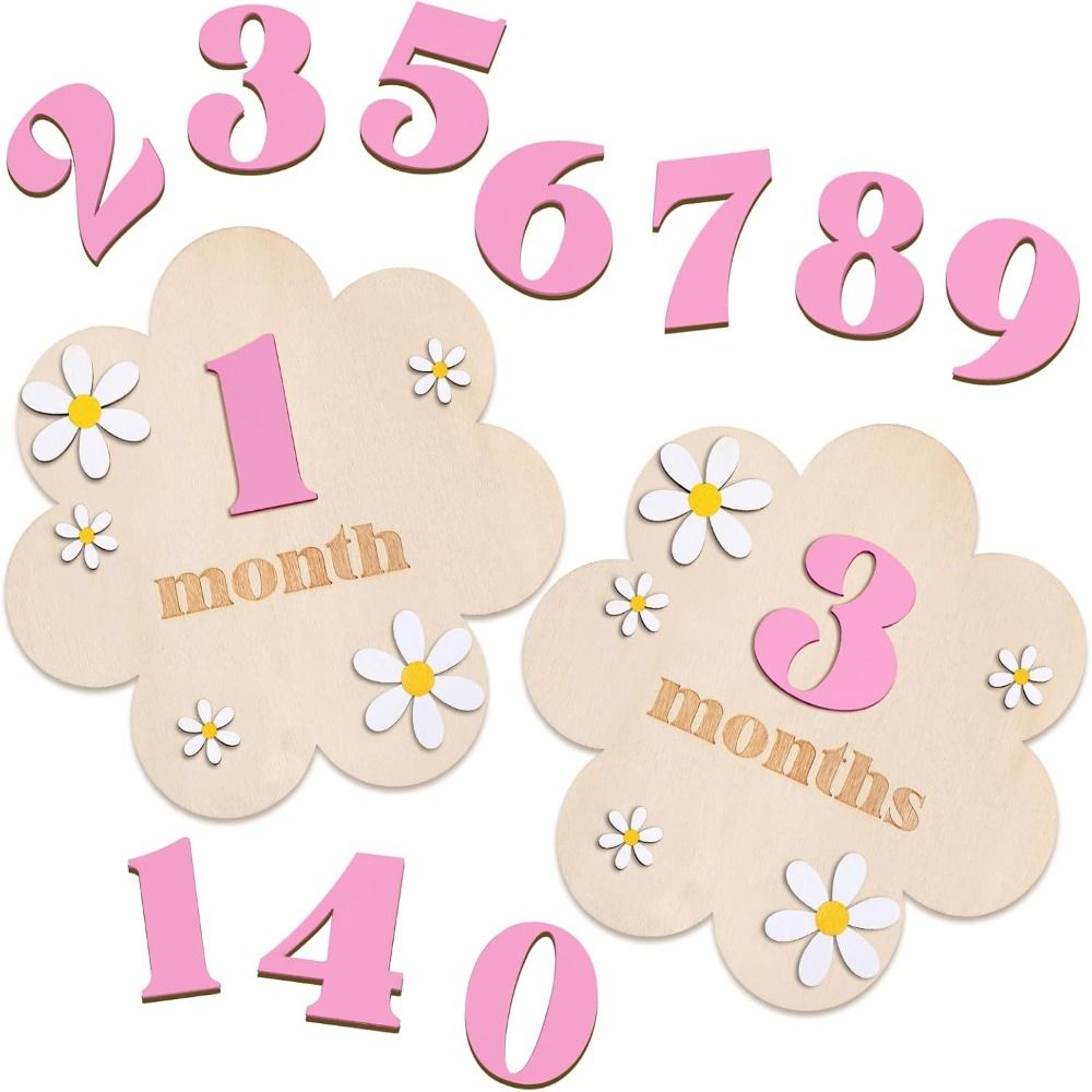High Quality 3D Baby Monthly Milestone Sign Cards Wooden 1-12 Months Baby Monthly Milestone Markers Disc Babies Announcement Sign Newborn Birthday Months