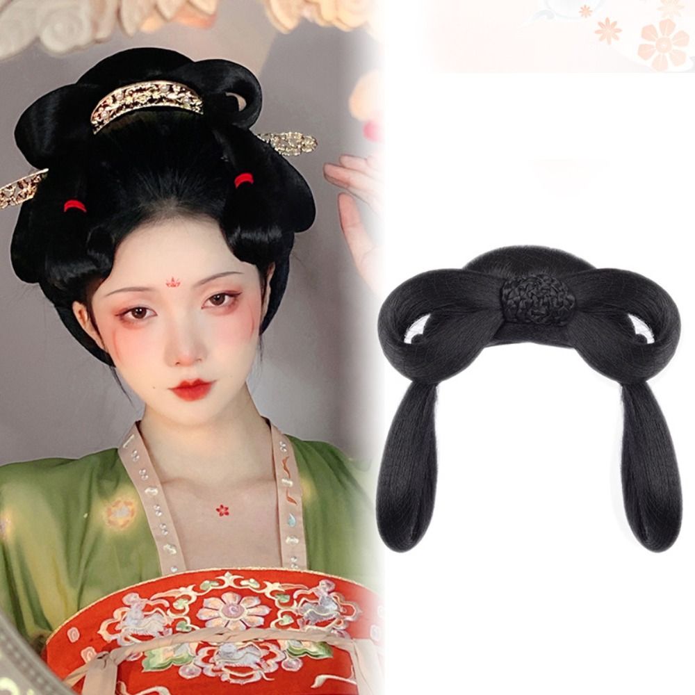 High quality DIY Black Ancient costumes Vintage Princess Antique Photo Studio Chinese Style Hair Traditional Headdress Hanfu Braided Chignon Hanfu Cosplay Wig Twist Braid Bun
