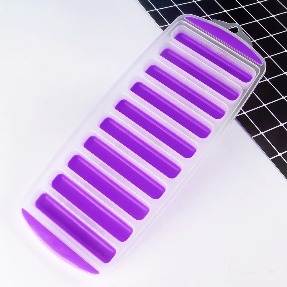 DIY 10 Holes Long Strip Ice Cube Mold Silicone with Lid Ice Cube Tray Homemade Ice Block Mold Bar